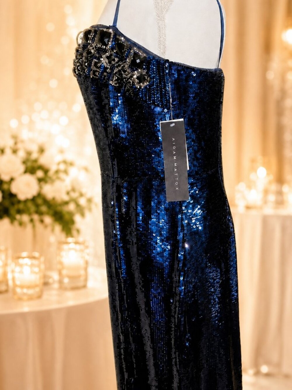 Aidan Mattox Navy Blue Sequin Strapless Gown – Size 12 (NWT) - Picture 5 of 7